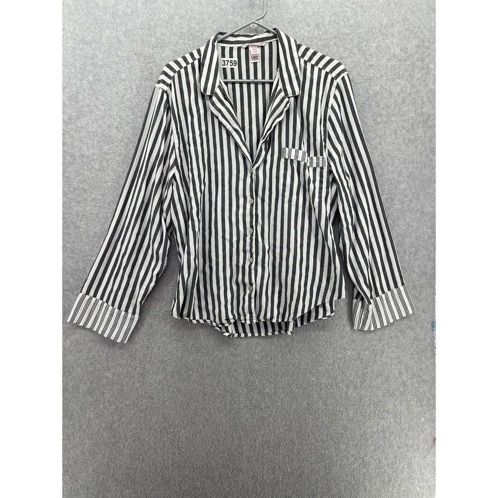Victoria's Secret Women's Pajama Top Button Front Long Sleeve Striped XL Cotton